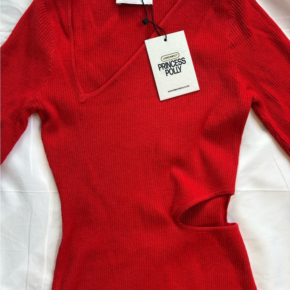 Princess Polly Red Whitley Cut-Out Knit Maxi Sweater Sz M/L - Picture 2 of 9
